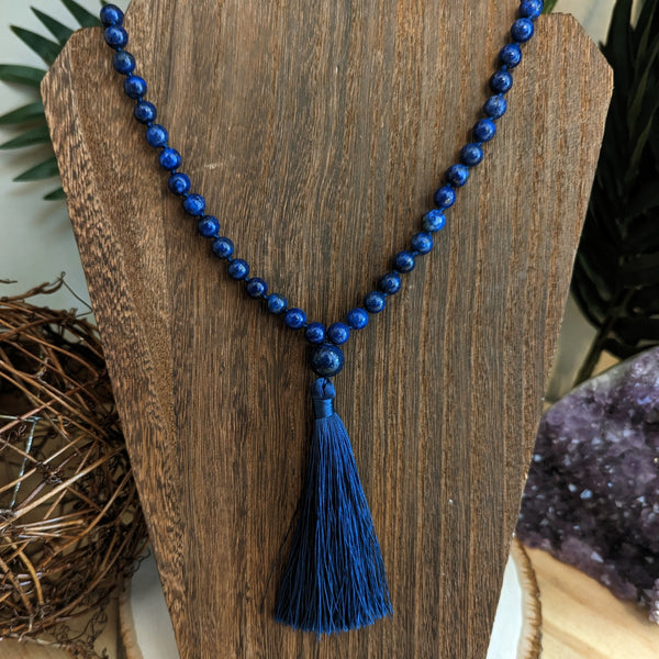108 Mala Tassel Beaded Necklace (Wrap Bracelet) - Lapis Lazuli