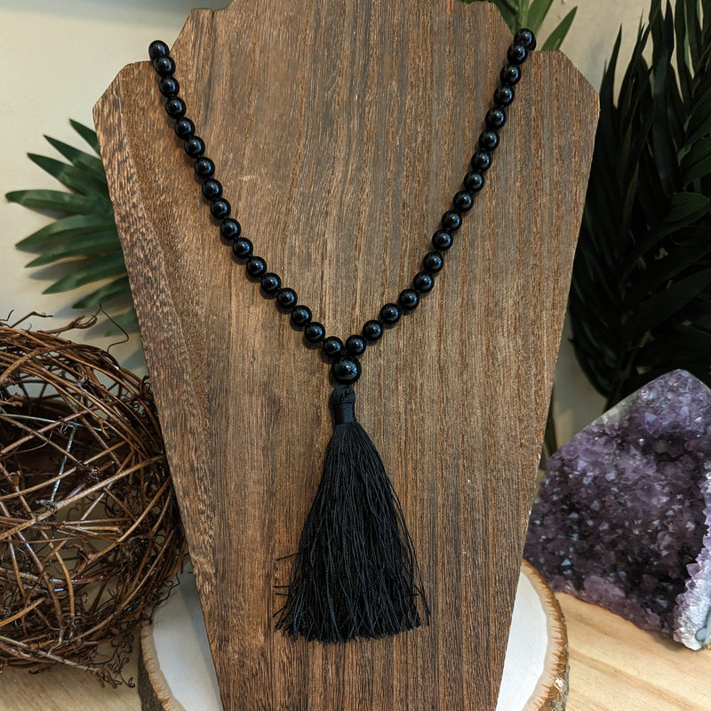 108 Mala Tassel Beaded Necklace (Wrap Bracelet) - Obsidian