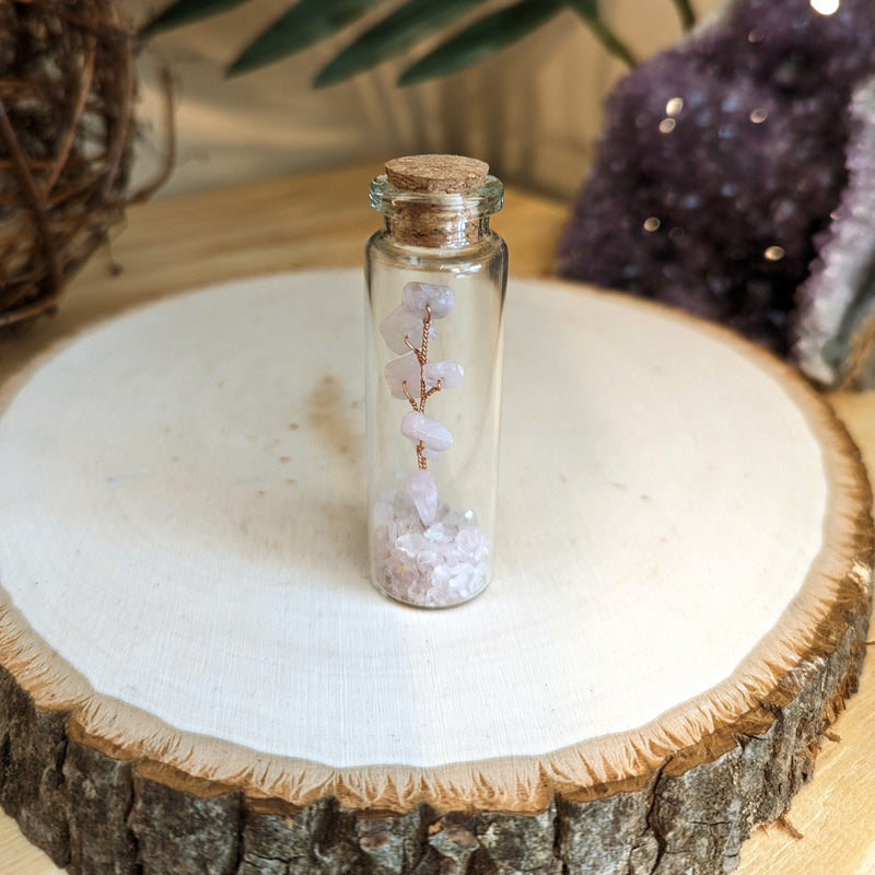 Handcrafted Rose Quartz Crystal Tree Jar used for promoting self-love, peace, and emotional healing. Ideal for decoration, meditation, and setting positive intentions.