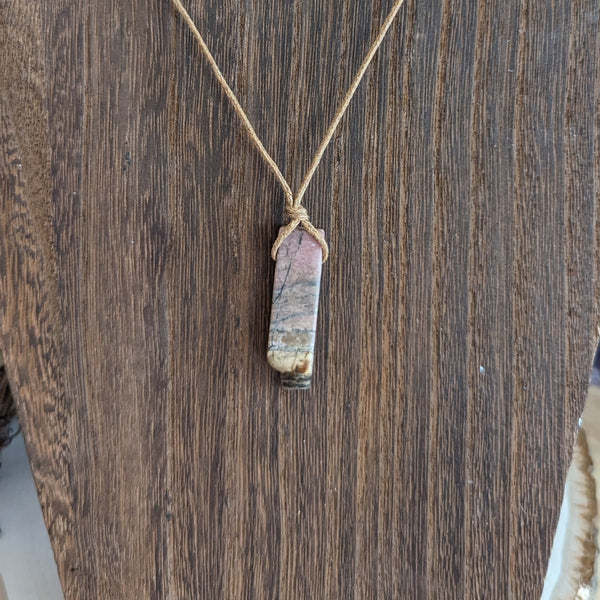 Crystal Bar Necklace - Rhodonite