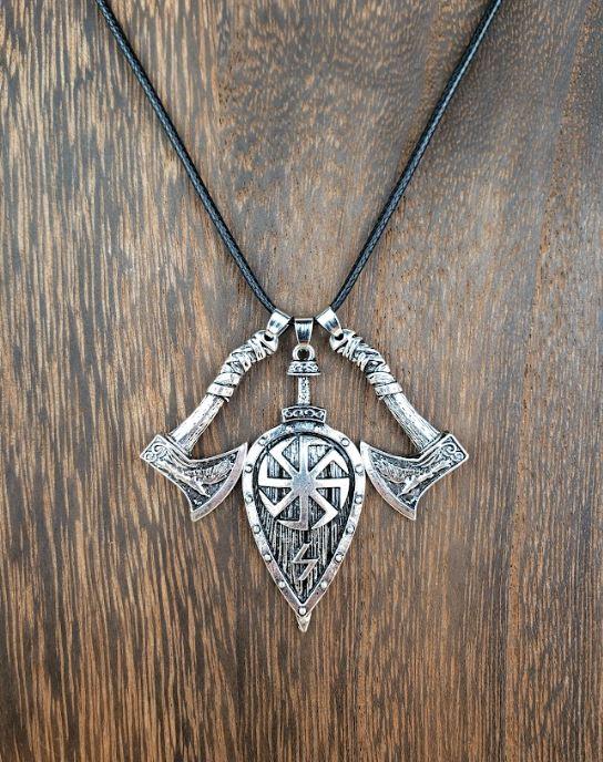 Viking Ax and Sunwheel Talisman Necklace
